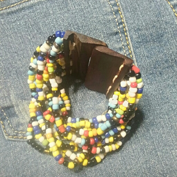 Multistrand Stretch Bracelet w/ Wood Buckle Clasp - Picture 4 of 8